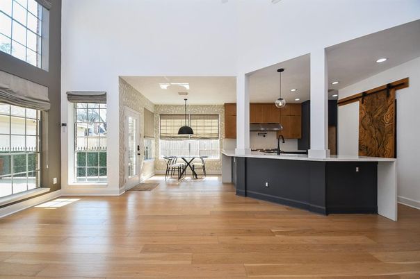 Interior, Kitchen, Pendant Lights, Recessed Lighting, Wood Texture Flooring