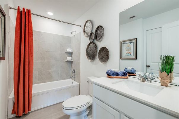 Bathroom, Interior, Recessed Lighting, Wood Texture Flooring