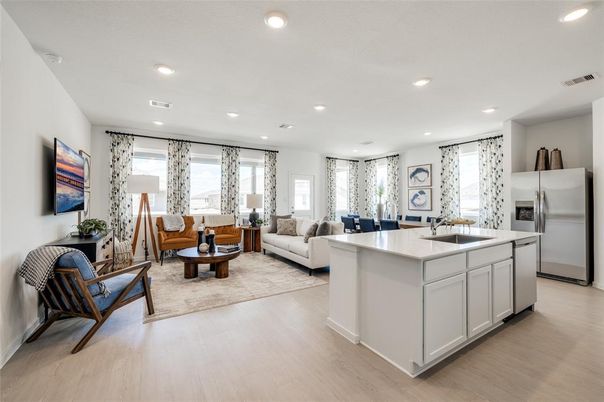 Interior, Kitchen, Living room, Recessed Lighting, Stainless Steel Appliances, Wood Texture Flooring