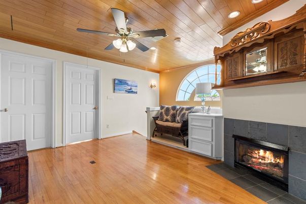 Fireplace, Interior, Recessed Lighting, Wooden Ceilings, Wood Texture Flooring