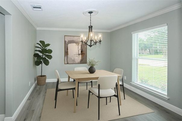 Chandelier, Dining room, Interior, Wood Texture Flooring