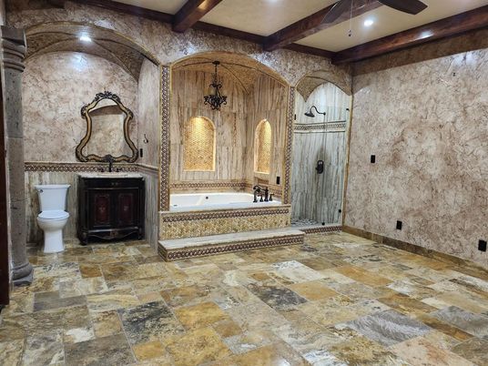 Bathroom, Interior, Recessed Lighting, Wooden Beams
