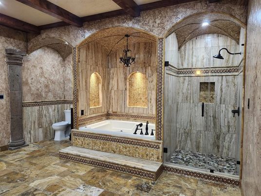 Bathroom, Interior, Recessed Lighting, Wooden Beams