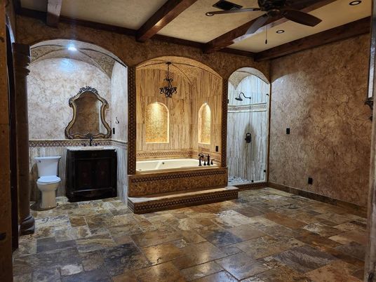 Bathroom, Interior, Recessed Lighting, Wooden Beams