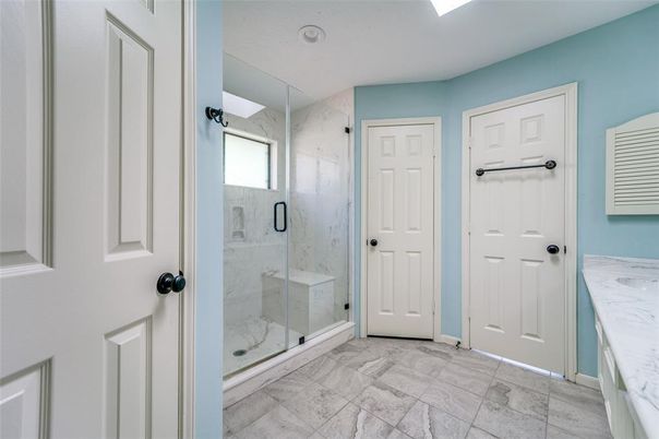 Bathroom, Glass Shower, Interior, Marble Walls