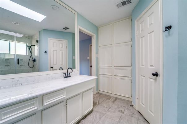 Bathroom, Dual Sink Vanities, Glass Shower, Interior, Recessed Lighting