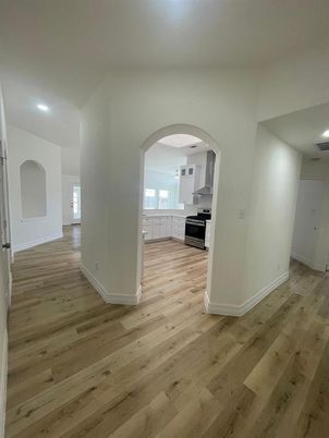 Empty room, Interior, Kitchen, Recessed Lighting, Wood Texture Flooring