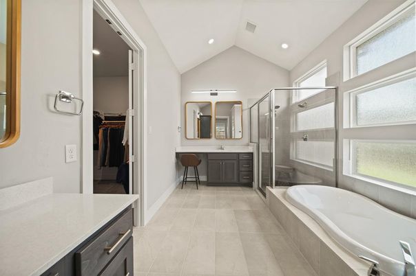 Bathroom, Dual Sink Vanities, Glass Shower, Interior, Recessed Lighting