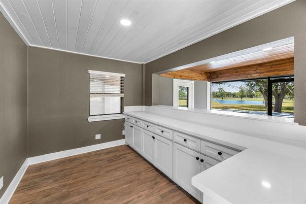 Interior, Kitchen, Recessed Lighting, Wooden Ceilings, Wood Texture Flooring