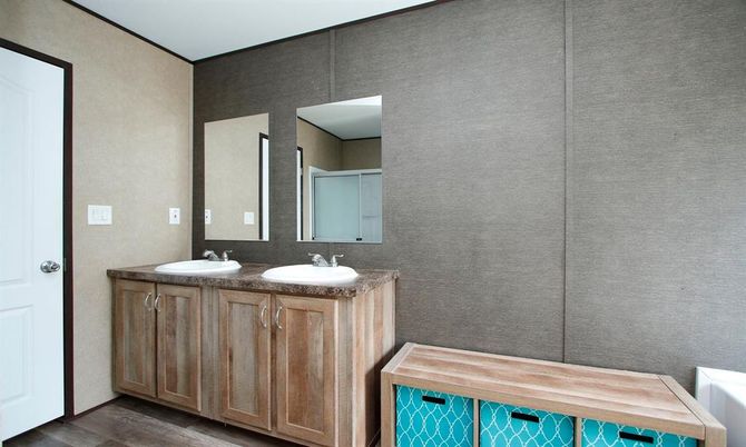 Bathroom, Dual Sink Vanities, Interior, Wood Texture Flooring