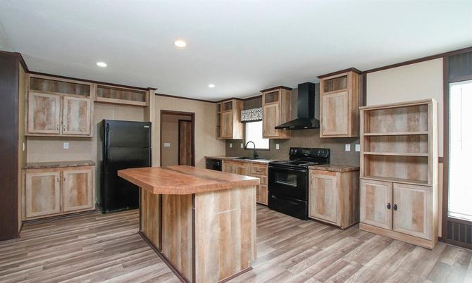 Interior, Kitchen, Recessed Lighting, Wood Texture Flooring