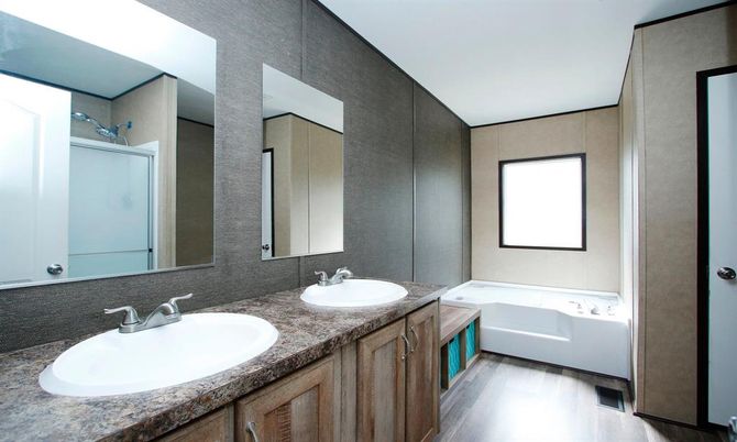 Bathroom, Dual Sink Vanities, Interior, Wood Texture Flooring