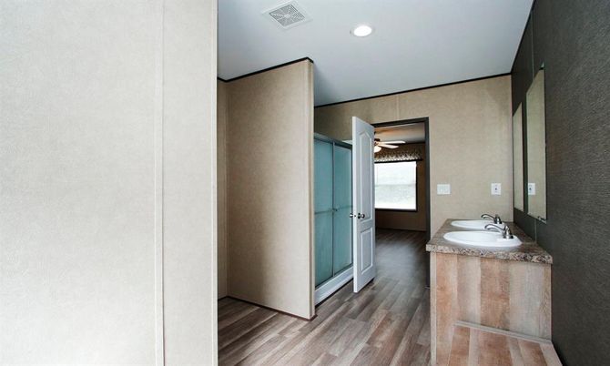 Bathroom, Interior, Recessed Lighting, Wood Texture Flooring
