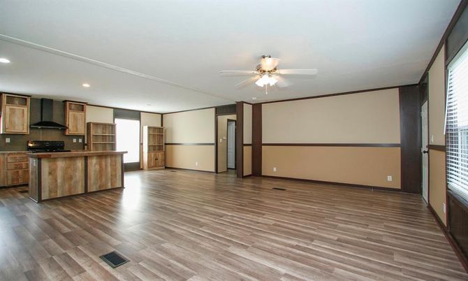 Empty room, Interior, Kitchen, Recessed Lighting, Wood Texture Flooring