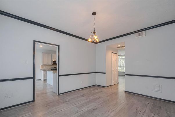 Empty room, Interior, Kitchen, Pendant Lights, Wood Texture Flooring