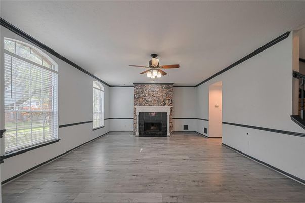 Empty room, Fireplace, Interior, Wood Texture Flooring