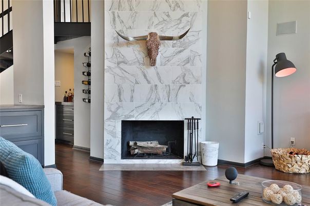 Fireplace, Interior, Marble Walls, Wood Texture Flooring