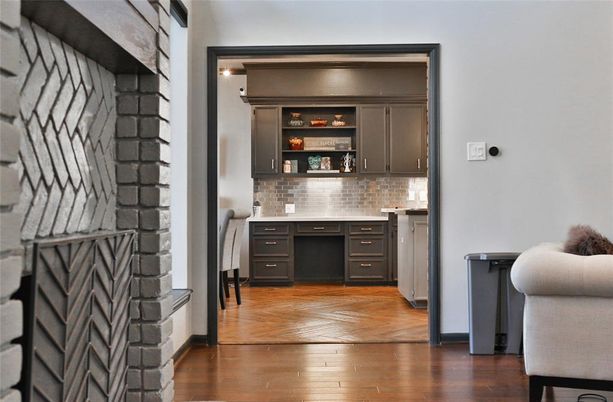 Interior, Kitchen, Stone Walls, Wood Texture Flooring