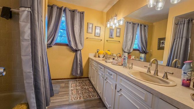 Bathroom, Dual Sink Vanities, Interior, Wood Texture Flooring