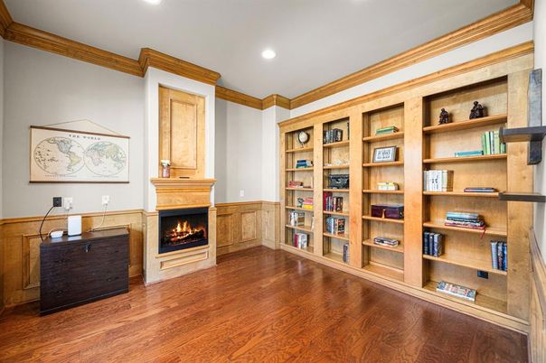 Fireplace, Interior, Recessed Lighting, Wood Texture Flooring