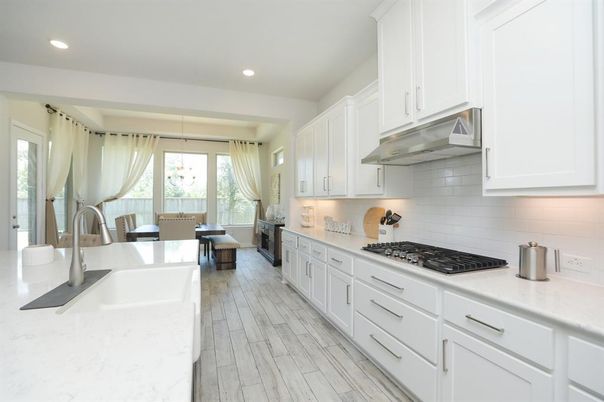Dining room, Interior, Kitchen, Pendant Lights, Recessed Lighting, Wood Texture Flooring