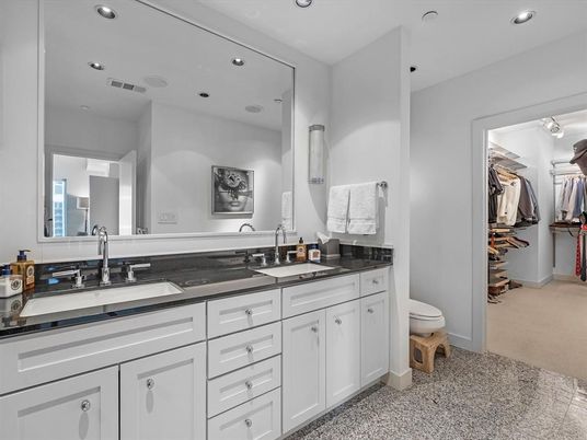 Bathroom, Dual Sink Vanities, Interior, Recessed Lighting, Walk-in Closets