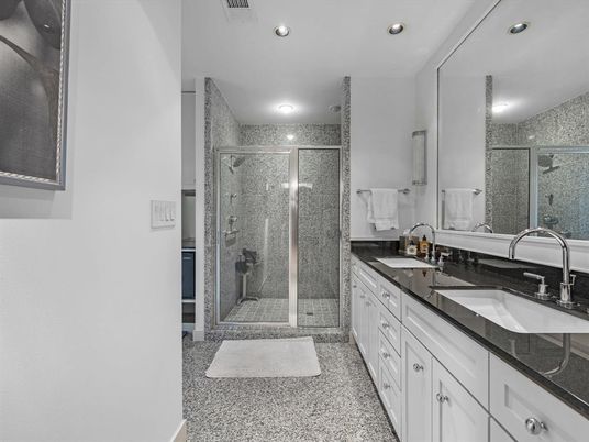 Bathroom, Dual Sink Vanities, Glass Shower, Interior, Recessed Lighting