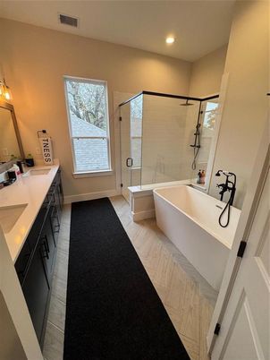 Bathroom, Free Standing Baths, Glass Shower, Interior, Recessed Lighting