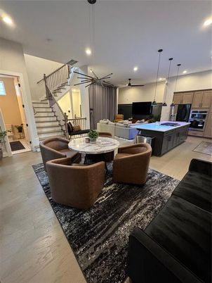 Dining room, Interior, Kitchen, Living room, Pendant Lights, Recessed Lighting, Wood Texture Flooring