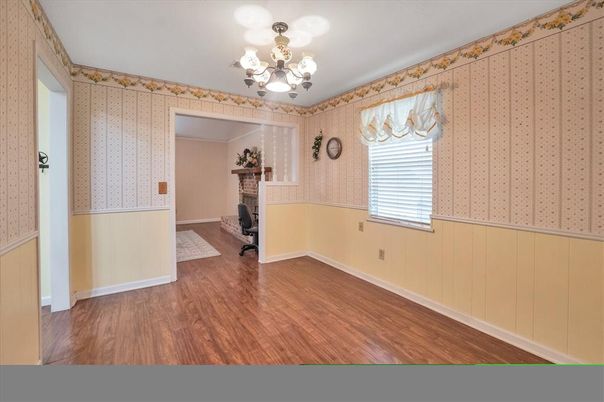 Chandelier, Empty room, Fireplace, Interior, Wood Texture Flooring