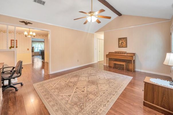 Chandelier, Interior, Piano, Wooden Beams, Wood Texture Flooring