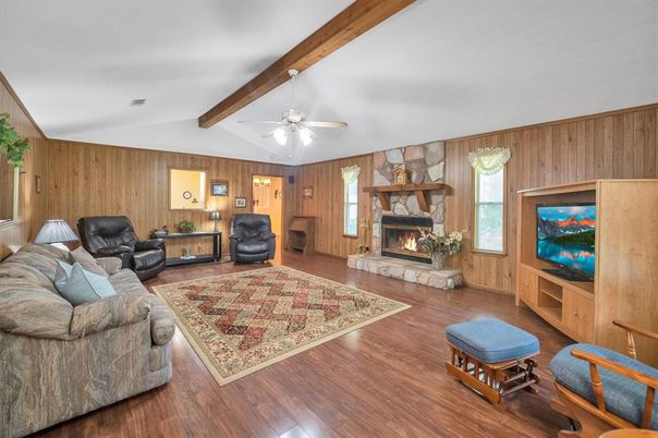 Fireplace, Interior, Living room, Wooden Beams, Wood Texture Flooring, Wooden Walls