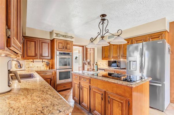 Chandelier, Interior, Kitchen, Stainless Steel Appliances