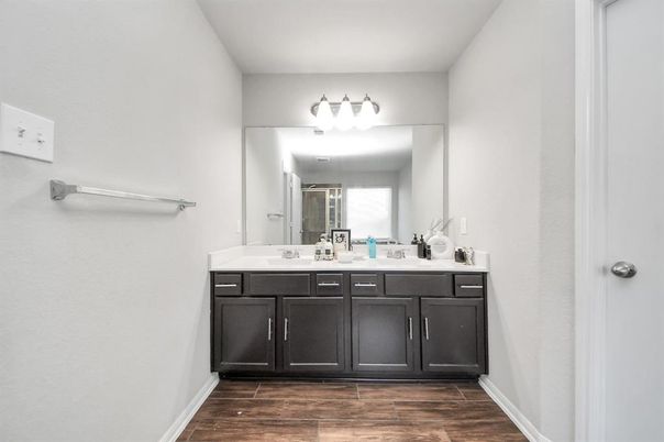 Bathroom, Dual Sink Vanities, Interior, Wood Texture Flooring