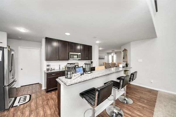 Interior, Kitchen, Recessed Lighting, Wood Texture Flooring