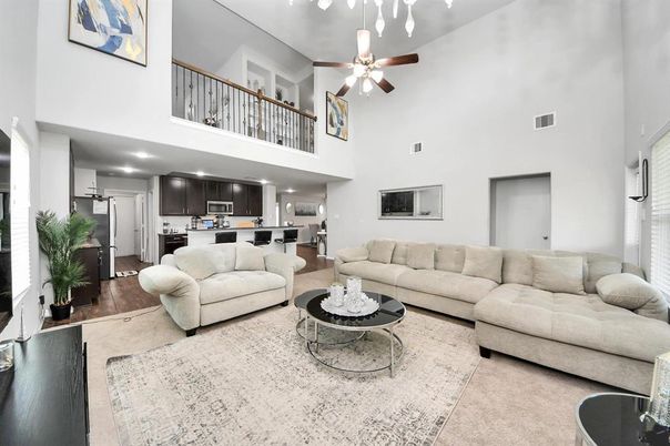 Interior, Kitchen, Living room, Recessed Lighting, Stainless Steel Appliances, Wood Texture Flooring