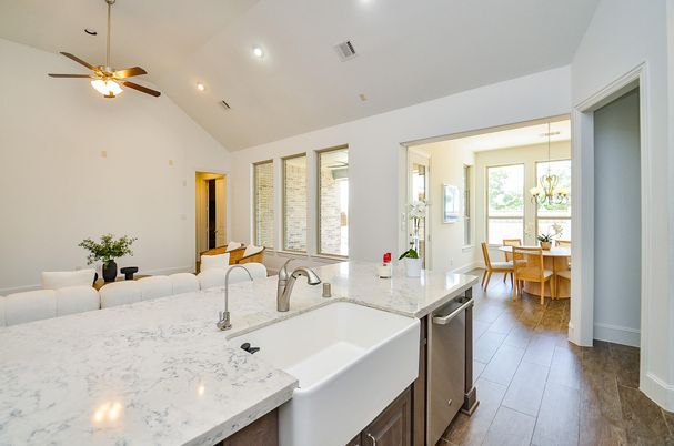 Dining room, Interior, Kitchen, Recessed Lighting, Wood Texture Flooring