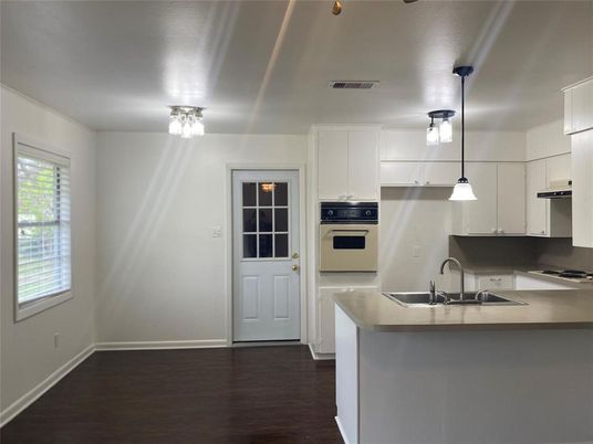 Interior, Kitchen, Pendant Lights, Stainless Steel Appliances, Wood Texture Flooring