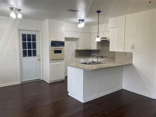 Interior, Kitchen, Pendant Lights, Stainless Steel Appliances, Wood Texture Flooring