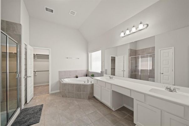 Bathroom, Dual Sink Vanities, Glass Shower, Interior