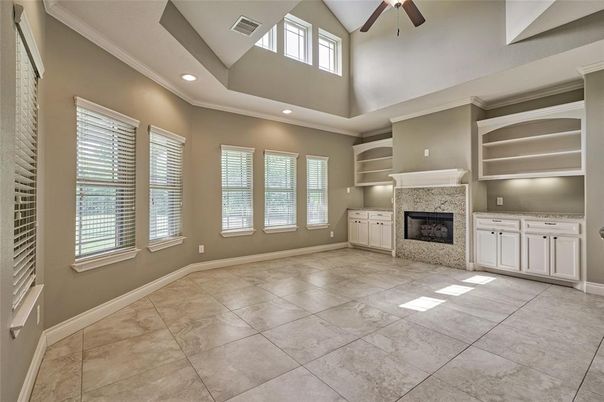 Empty room, Fireplace, Interior, Recessed Lighting