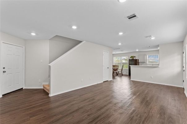 Empty room, Interior, Recessed Lighting, Wood Texture Flooring
