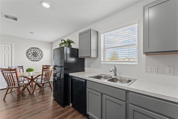Dining room, Interior, Kitchen, Recessed Lighting, Wood Texture Flooring