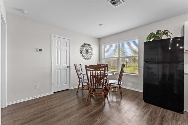 Dining room, Interior, Recessed Lighting, Wood Texture Flooring
