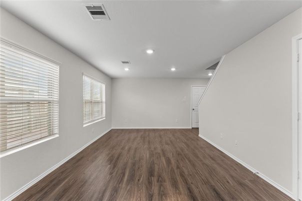 Empty room, Interior, Recessed Lighting, Wood Texture Flooring