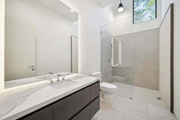 Bathroom, Glass Shower, Interior, Recessed Lighting