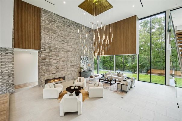 Fireplace, Interior, Living room, Pendant Lights, Recessed Lighting