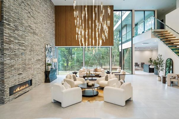 Fireplace, Interior, Living room, Pendant Lights, Recessed Lighting