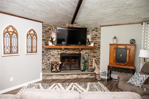 Fireplace, Interior, Living room, Stone Walls, Wooden Beams, Wooden Ceilings, Wood Texture Flooring