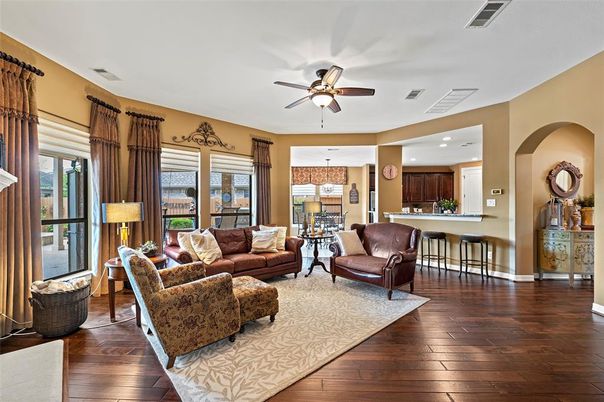 Dining room, Interior, Kitchen, Living room, Pendant Lights, Recessed Lighting, Wood Texture Flooring